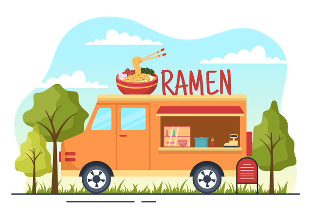 Caminhão de comida de ramen de rua  Ilustração