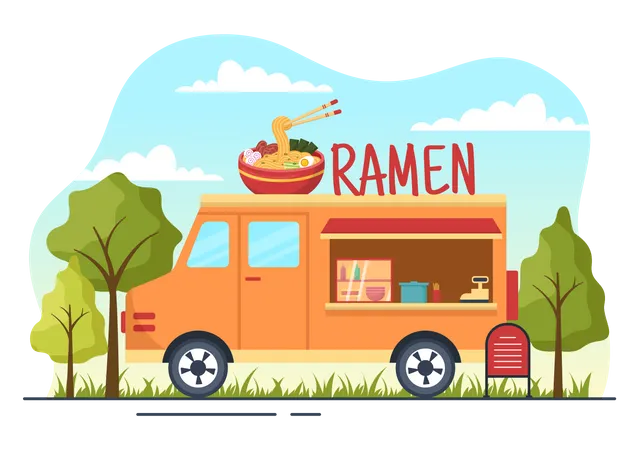 Caminhão de comida de ramen de rua  Ilustração