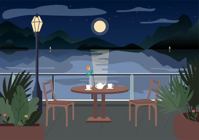 Street restaurant at night Illustration