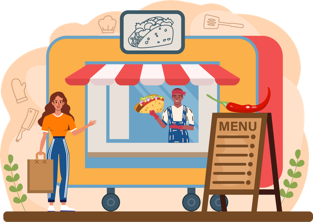 Street seller selling tacos  Illustration