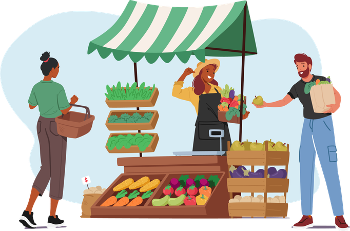 Street seller sells vegetable  Illustration