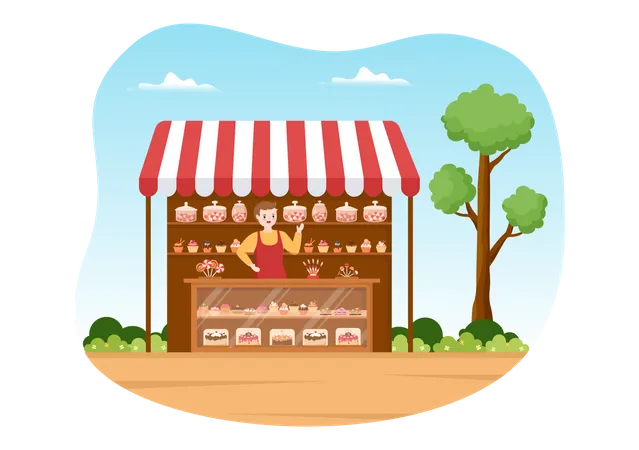 Street sweet shop stall  Illustration