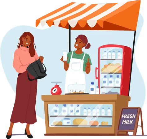 Street vendor sells dairy product  Illustration