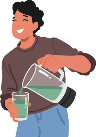 Salesman Character Skillfully Pours Freshly Squeezed Green Juice Into A Glass Its Aroma Filling The Air Enticing Passersby With A Promise Of Natural Refreshment Cartoon People Vector Illustration Illustration