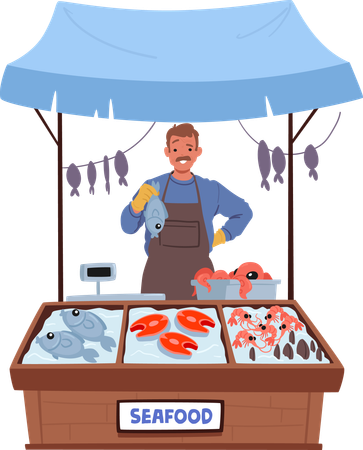 Street vendor sells sea food  イラスト