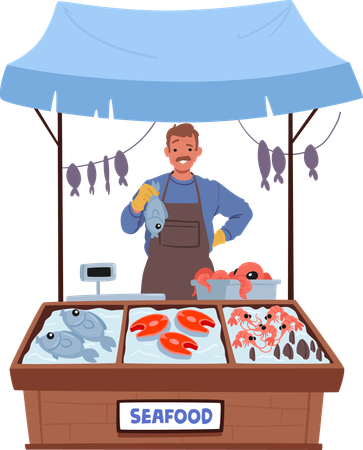 Street vendor sells sea food  Illustration