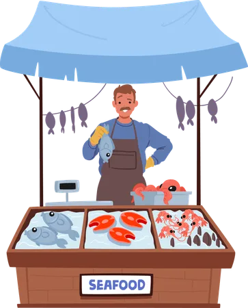 Street vendor sells sea food  Illustration