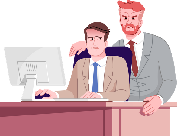 Strenger Vorgesetzter gegenüber neuem Mitarbeiter  Illustration