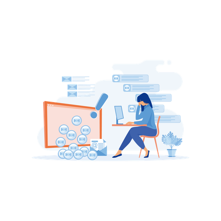 Stress girl having Information overload and data excess  Illustration