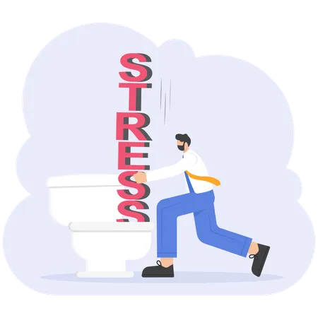 Businessman Push Button Word Stress Down The Toilet Stress Management Concept イラスト