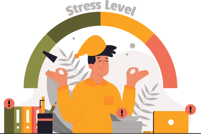 This Illustration Depicts A Man Engaging In Stress Management Activities To Alleviate The Stresses Of Daily Life And Work Perfect For Web Design Posters And Campaigns Promoting Healthy Living This User Friendly And Fully Editable Illustration Serves As A Valuable Resource For Promoting Stress Management And Advocating For A Better Quality Of Life Illustration