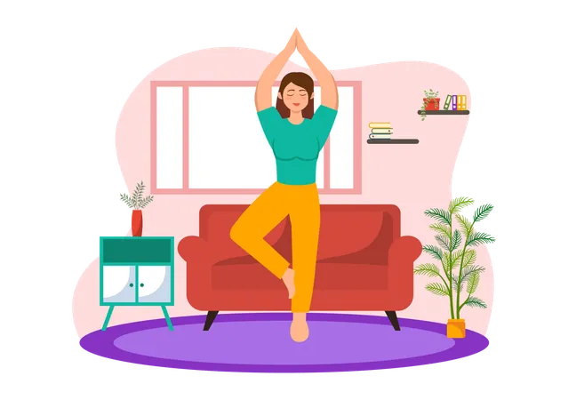 Mindfulness Meditation Vector Illustration Of Person With Closed Eyes And Crossed Legs And Relaxation In Yoga Lotus Posture Flat Background イラスト