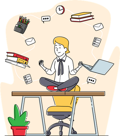 Stressbewältigung durch Mitarbeiter im Büro  Illustration