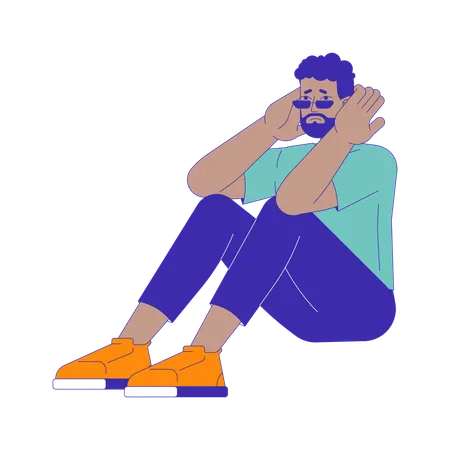 Stressed anxious man holding head  Illustration