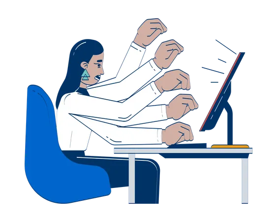 Stressed arab woman working on computer  Illustration