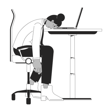 Stressed black employee putting head down on desk  Illustration