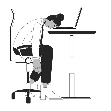 Stressed Black Employee Putting Head Down On Desk Black And White 2 D Line Cartoon Character African American Isolated Vector Outline Person Face Down On Table Monochromatic Flat Spot Illustration Illustration