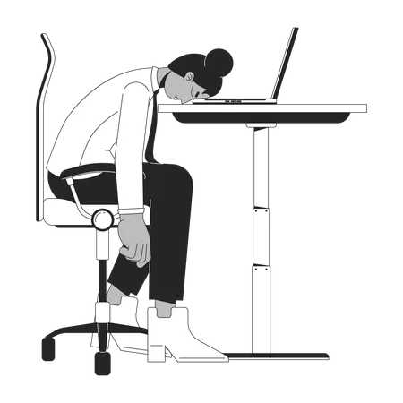 Stressed black employee putting head down on desk  Illustration