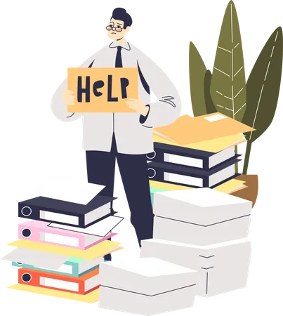 Stressed businessman needs help with paperwork Illustration