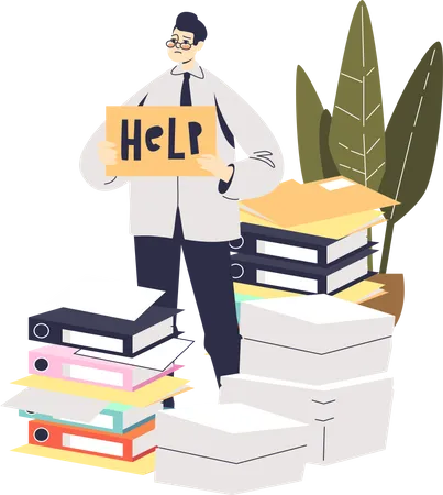 Stressed businessman needs help with paperwork  Illustration