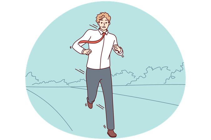 Stressed businessman running on road  Illustration
