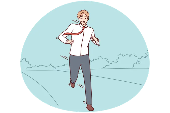 Stressed businessman running on road  Illustration