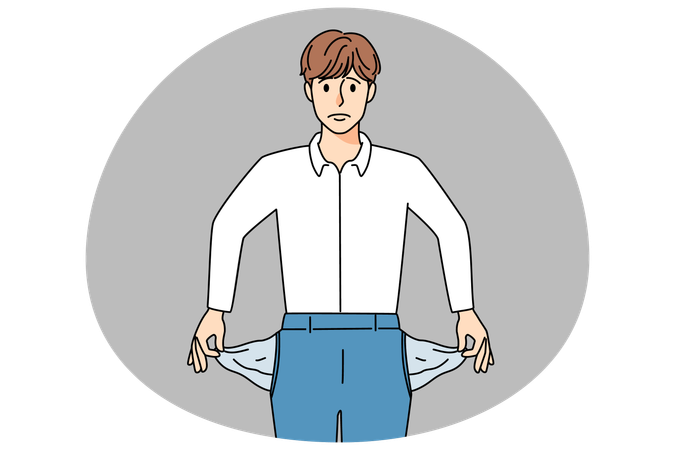 Stressed businessman show empty pockets  Illustration