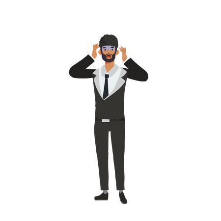 Stressed businessman standing in business attire  Illustration