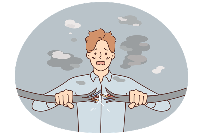 Stressed businessman with electric shock from cable  Illustration