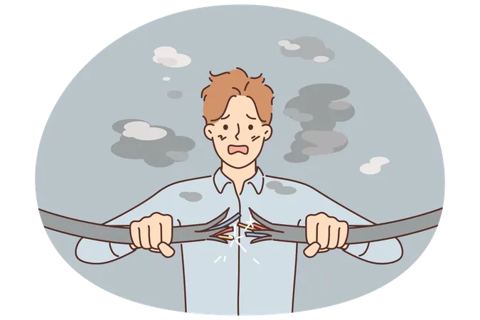 Stressed businessman with electric shock from cable  Illustration