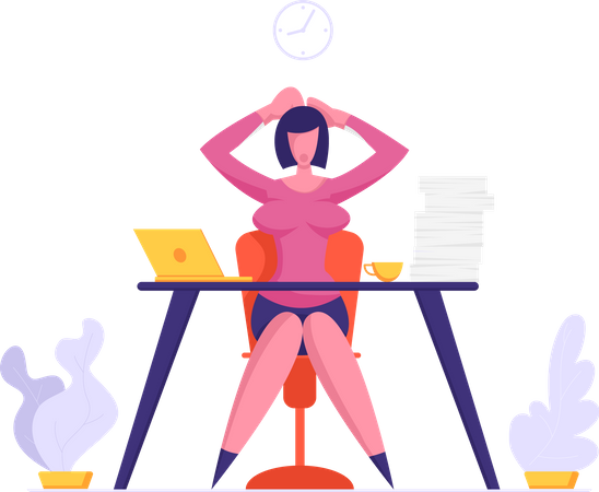 Stressed businesswoman about remaining work  Illustration