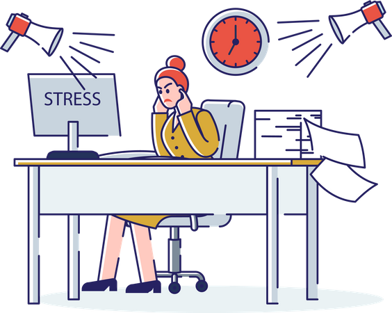 Stressed businesswoman at workplace Illustration