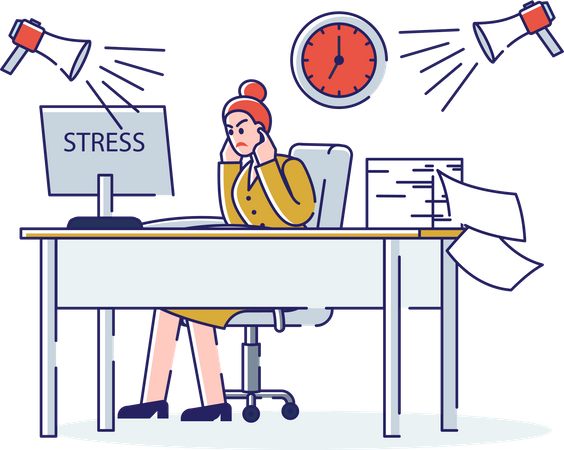 Stressed businesswoman at workplace  Illustration