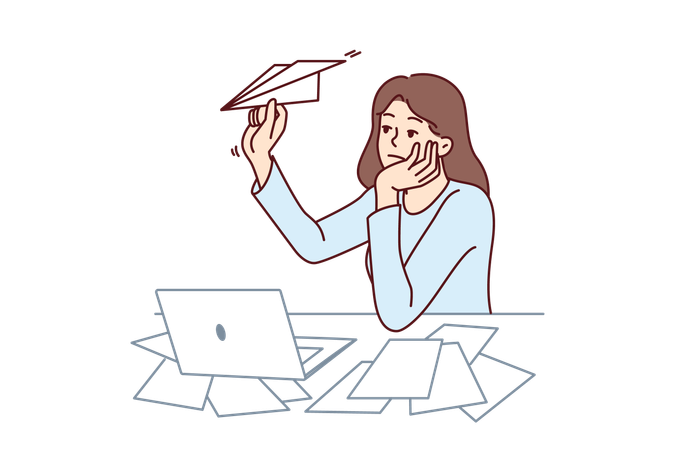 Stressed employee is making paper planes  Illustration