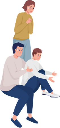 Stressed family members sharing warmth together  イラスト
