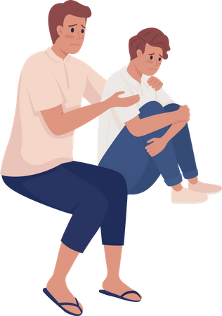 Stressed father and son sitting together  Illustration