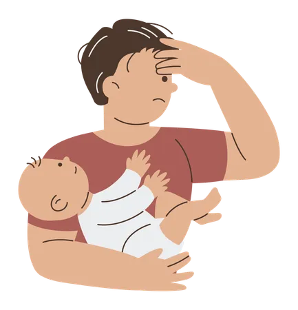 Stressed father with kid  Illustration