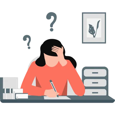 Stressed girl trying to solve question  Illustration