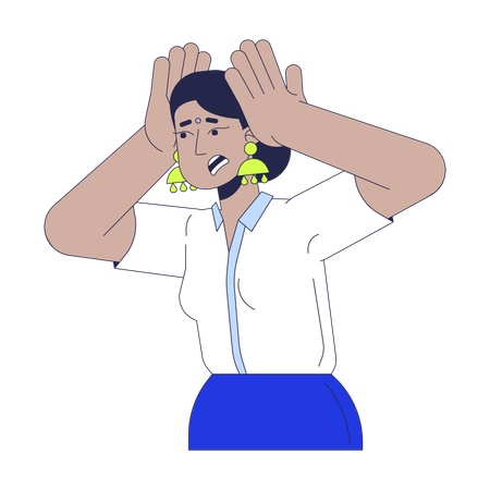 Stressed indian woman squeezing head  Illustration