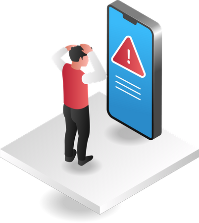 Stressed man because he gets warning on smartphone  Illustration