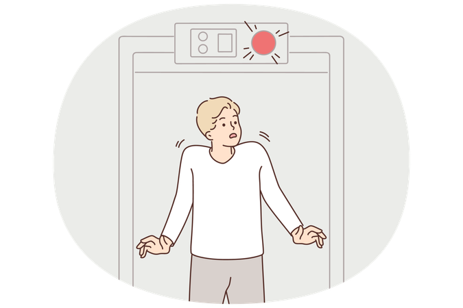 Stressed man beep at security gate  Illustration