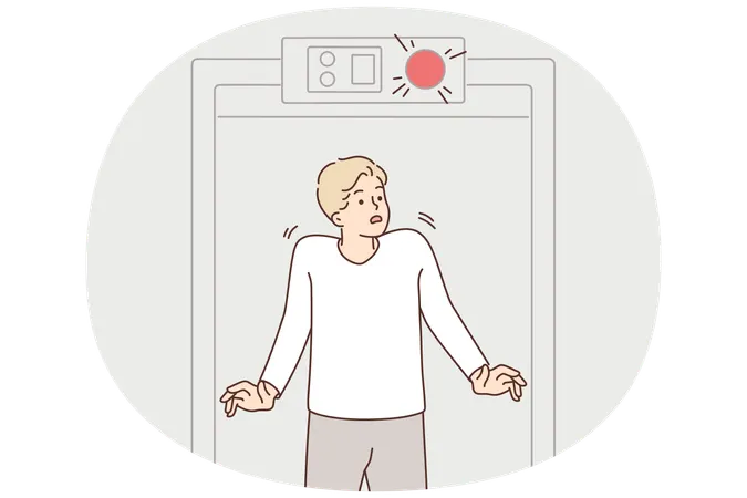 Stressed man beep at security gate  Illustration