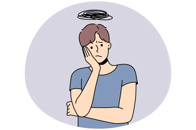 Stressed man feel frustrated with overthinking  Illustration