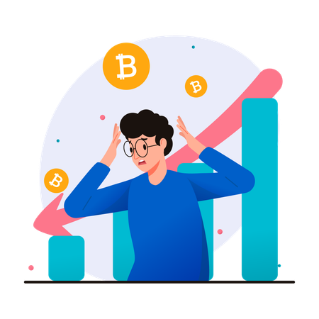 Stressed man finds out the bitcoin market is down  イラスト