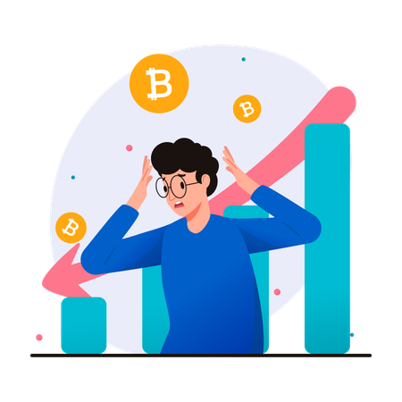 Stressed man finds out the bitcoin market is down  Illustration