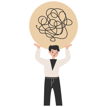 Stressed man have confusions in his mind  Illustration