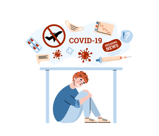 Stressed man hiding of Covid-19 pandemic  Illustration