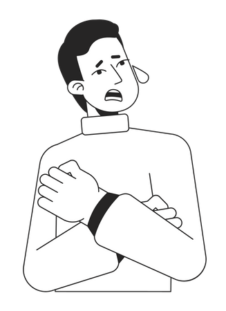 Stressed man hugging himself and crying  Illustration