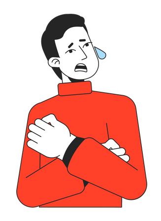 Stressed man hugging himself and crying  Illustration
