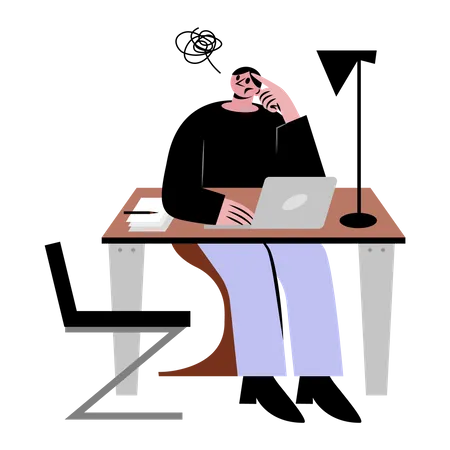 Stressed Man Working Vector Illustration In Flat Color Design Illustration